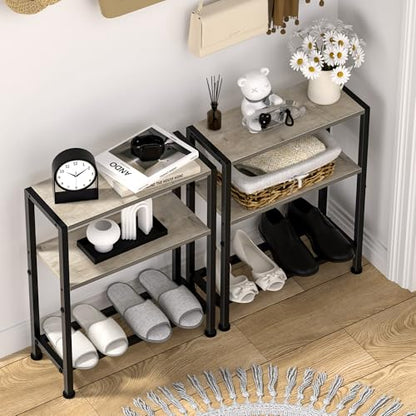Narrow Side Table for Small Space, 2-Tier Small End Table with Shelf Holder, Slim Nightstand, Skinny Snack Couch Table in Living Room, Bedroom, Study, Kitchen and Balcony (Greige) - color: Greige