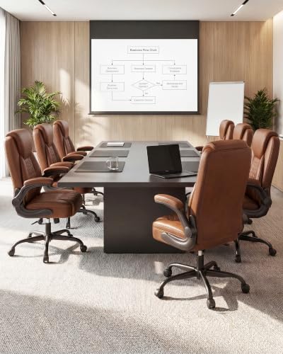 COMHOMA Mid-Back Office Chair, Ergonomic PU Desk Chair with Flip up Arms, Small Computer Gaming with Comfy Lumbar Support,Rocking Function,Sturdy Metal Base, Brown - color: Brown