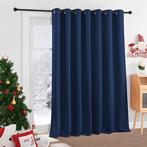 RYB HOME Blackout Sliding Door Curtain for Living Room, Thermal Insulated | Privacy Proctect for Sunroom/Bedroom, Extra Long Room Divider Drape, Triple Weave Fabric, Navy Blue, W100 x L120, 1 Panel - color: Navy Blue, size: 100"W x 120"L (Pack of 1)