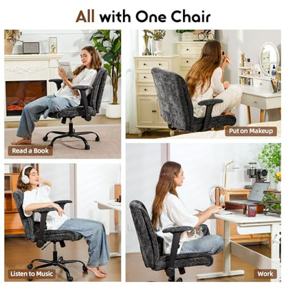 Criss Cross Chair with Wheels & Flip Arms, Wide Cross Legged Office Chair with Adjustable Tilt Criss-Cross Desk Chair with Lumbar Support for Home Office, Bedroom, Apartment Black - color: Black