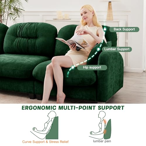 Modular Loveseat Sofa Mini Couch with Premium Chenille Fabric and Tufted Pleated Backrest Flexible Small Couch for Bedroom and Living Room Ergonomic 2-Seater Sofa for Adults and Compact Spaces (Green) | Sturdy & Durable - color: Green
