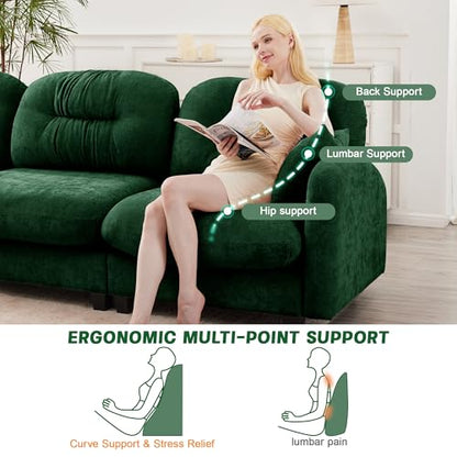 Modular Loveseat Sofa Mini Couch with Premium Chenille Fabric and Tufted Pleated Backrest Flexible Small Couch for Bedroom and Living Room Ergonomic 2-Seater Sofa for Adults and Compact Spaces (Green) | Sturdy & Durable - color: Green
