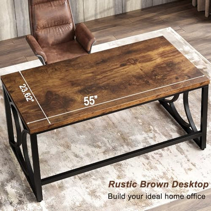 HSH Rustic Computer Desk,55 Inch Metal Wooden Home Office Writing Desk | Industrial Executive Desk for Work , Modern Student Gaming Computer PC Table,Work from Home,Sturdy Metal Frame,Easy Assembly - color: Rustic Brown