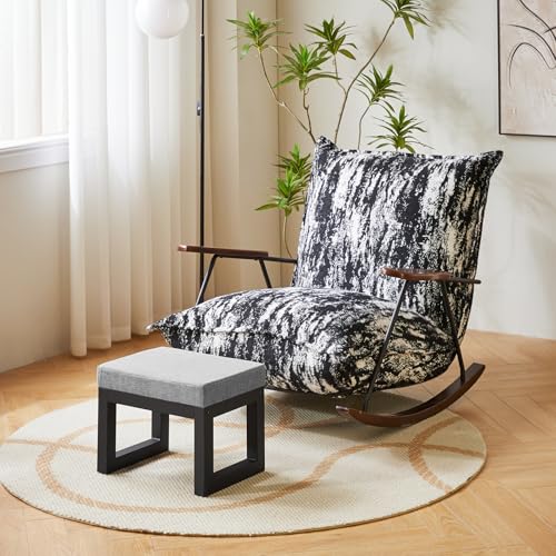 IBUYKE 16 Inch Small Foot Stool Ottoman, Rectangle Linen Foot Rest with Padded Seat and Metal Legs, Modern Ottoman Foot Rest for Living Room Bedroom Entryway Couch, Grey-Blue WBD001L - color: Grey-blue
