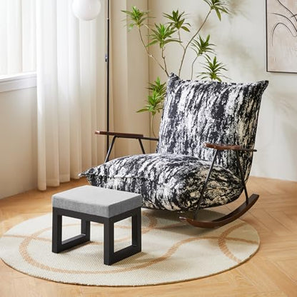 IBUYKE 16 Inch Small Foot Stool Ottoman, Rectangle Linen Foot Rest with Padded Seat and Metal Legs, Modern Ottoman Foot Rest for Living Room Bedroom Entryway Couch, Grey-Blue WBD001L - color: Grey-blue
