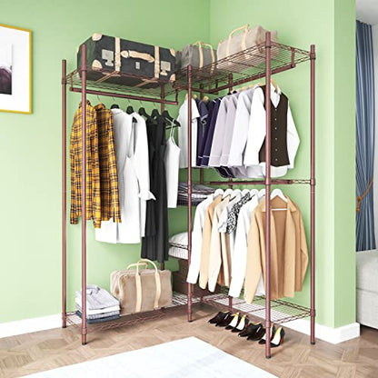 XIOFIO 6 Tiers Heavy Duty Garment Rack,Clothing Storage Organizer, Metal Clothing Rack,Clothing Rack with Hanging Rod,Adjustable Shelf and Fixed Baskets,60.7"L x 15.7"W x 70.5"H Max Load 720LBS,Bronze - color: Bronze