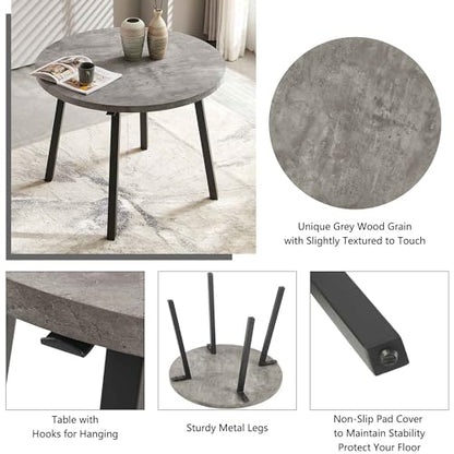 Homedot 5 PCS Dining Room Table Set, Grey Kitchen Table with Hooks for Hanging, Thick MDF Tabletop, 4 Dark Green Velvet Living Room Chairs - color: Dark Green, size: 1* Grey Round Table+4*Chair