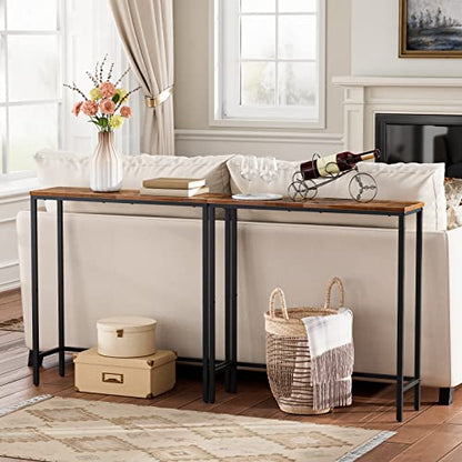 HOOBRO Narrow Console Table, 29.5" Small Entryway Table, Thin Sofa Side Display Table, for Hallway, Bedroom, Living Room, Foyer, Rustic Brown and Black BF75XG01 - color: Rustic Brown + Black