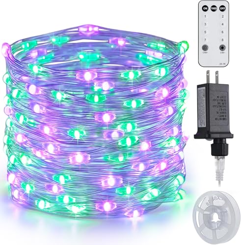 JMEXSUSS 200 LED Purple and Green Halloween Fairy Lights Plug in | 8 Modes Halloween Lights Indoor Outdoor with Wheel, 66 ft Remote Control Christmas Fairy Lights for Xmas - color: Purple Green, size: 66FT 200LED
