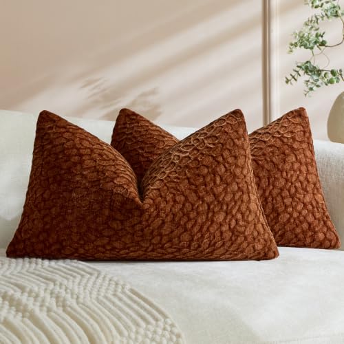 Set of 2 Chenille Lumbar Pillow Covers 12x20 Inch, Rust Orange Textured Rectangular Pillow Cases Autumn Boho Farmhouse Decor for Sofa Fireplace Bench Bedroom - color: Terracotta Orange, size: 20" x 12" (Pack of 2)