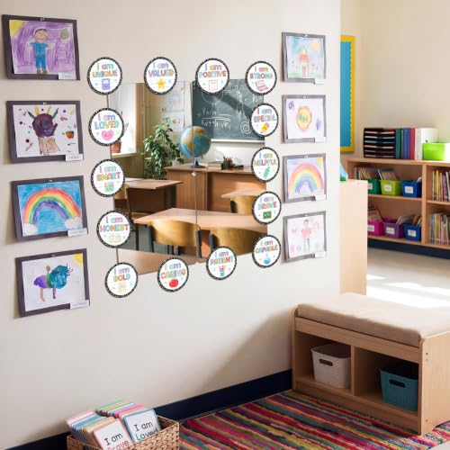 Yerliker 4 Pcs 8" Classroom Mirrors, 20 Pcs Positive Affirmation Cutouts | Self Adhesive Acrylic Affirmation Mirrors for Wall, Classroom Affirmation Station, Motivational Bulletin Board Poster Decor