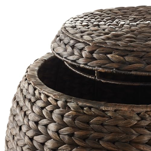 Casafield Round Storage Basket with Lid - Espresso Dark Brown, Handwoven Hyacinth Organizer for Laundry, Blanket, Plants, Bedroom, Living Room, Office - color: Espresso