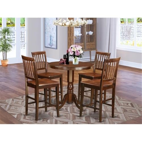 East West Furniture JAVN5-MAH-W 5 Piece Kitchen Counter Set Includes a Round Dining Table with Pedestal and 4 Dining Room Chairs, 36x36 Inch, Mahogany - color: Javn5-mah-w