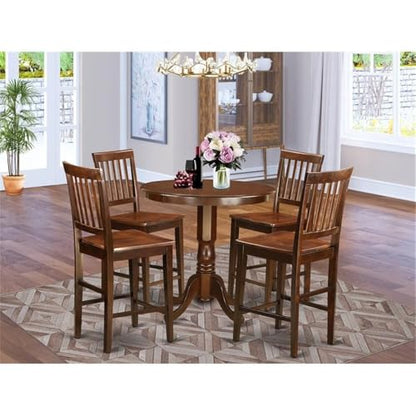 East West Furniture JAVN5-MAH-W 5 Piece Kitchen Counter Set Includes a Round Dining Table with Pedestal and 4 Dining Room Chairs, 36x36 Inch, Mahogany - color: Javn5-mah-w