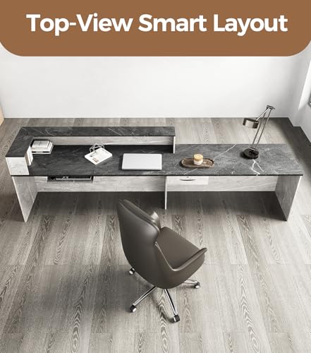 79" L-Shaped Reception Desk with Counter, Front Desk with Lockable Drawer, Keyboard Tray & Cable Grommet for Office, Salon, Lobby, Checkout (Gray & Black, Left) - color: Gray & Black, size: 79 inch, style: Left