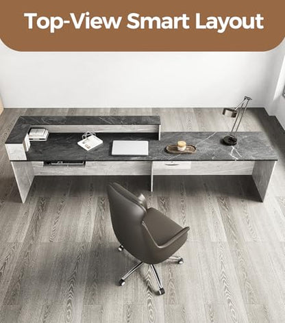 79" L-Shaped Reception Desk with Counter, Front Desk with Lockable Drawer, Keyboard Tray & Cable Grommet for Office, Salon, Lobby, Checkout (Gray & Black, Left) - color: Gray & Black, size: 79 inch, style: Left