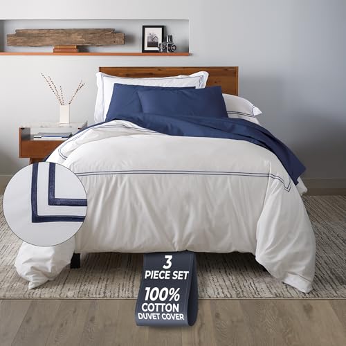 Ella Jayne Twin Duvet Cover 100% Cotton Percale Soft Navy Design 2 Pcs | Duvet Cover Twin | Soft Cotton Percale | 68 x 90 Inch Cover | Includes 1 Matching Pillow Sham | Navy Design - color: Navy, size: Twin/Twin XL