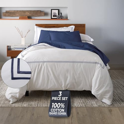 Ella Jayne Twin Duvet Cover 100% Cotton Percale Soft Navy Design 2 Pcs | Duvet Cover Twin | Soft Cotton Percale | 68 x 90 Inch Cover | Includes 1 Matching Pillow Sham | Navy Design - color: Navy, size: Twin/Twin XL