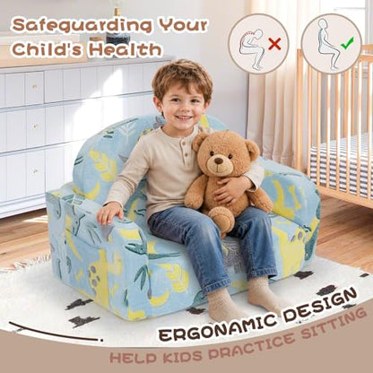 Extra Wide Kids Couch, 2-in-1 Soft Toddler Couch with Blanket, Glow in The Dark, Comfy Toddler Chair with Cloud Pillow, Convertible Sofa, Dinosaur - color: Dinosaur