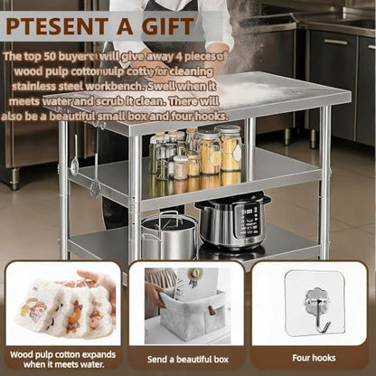 Stainless Steel Prep and Work Table with Wheels Kitchen,48x24in Multi-Size
