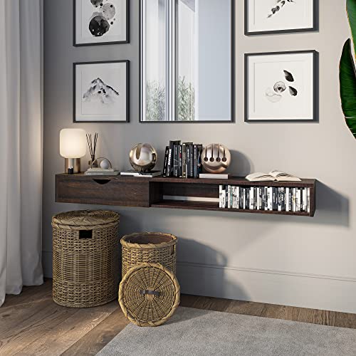 BELLEZE Modern Floating Wall Mounted 60 Inch TV Console with Built-in Shelf & Drawer, Space Saving Decorative Contemporary Media Storage, for Up to 100lbs - Beckett (Espresso) - color: Espresso, style: Beckett