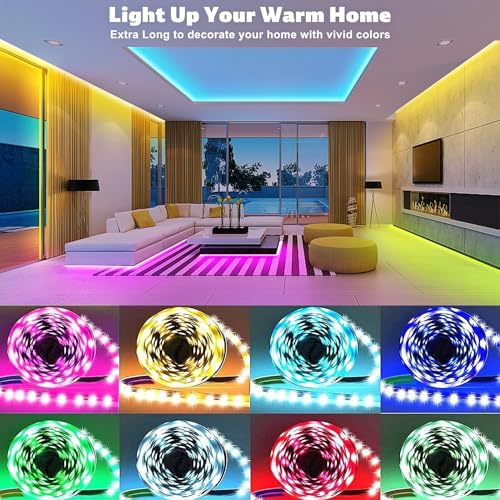 REEMEER Led Lights 100ft Smart APP Control Music Sync Strip Lights RGB Color Changing Strips with Remote, for Bedroom Kitchen and Party - size: 100 ft