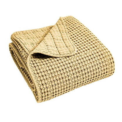 Levtex Home Mills Waffle Twin Bedspread Set (84x104in) with 1 Pillow Sham (26x20in) - Ochre - Cotton Waffle Twin Size Bedspread Set - Lightweight, Soft, Pre-Washed - color: Ochre, size: Twin Bedspread
