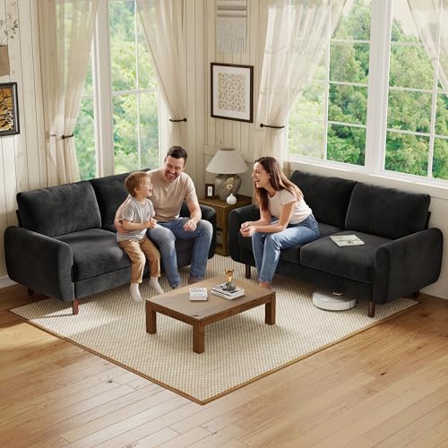 68" Loveseat Sofa, Comfy Chenille Fabric Couches for Living Room with Spring Cushion and Solid Wood Frame, Modern Deep Seat Couch for Bedroom, Apartment, Office, Easy Assembly, Black - color: Black