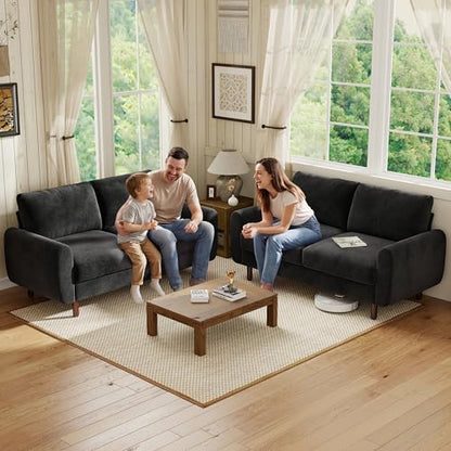 68" Loveseat Sofa, Comfy Chenille Fabric Couches for Living Room with Spring Cushion and Solid Wood Frame, Modern Deep Seat Couch for Bedroom, Apartment, Office, Easy Assembly, Black - color: Black