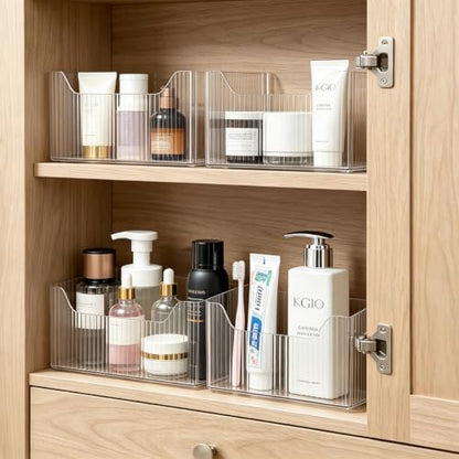 4 Pack Cabinet Door Organizer, Adhesive Wall Mounted Stackable Clear Storage Basket for Kitchen, Bathroom, Pantry, Under Sink, Office, Tabletop, and Cabinet Door Organization