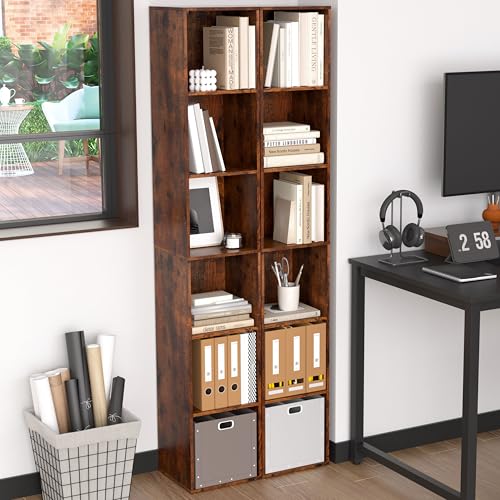 Cube Storage Organizer, 6 Cube Retro Bookshelf, Freestanding 6 Tier Open Shelf, Rustic Brown Retro Shelves for Home Office, Bedroom, Living Room, Study - color: Retro Brown, size: 6-Cube