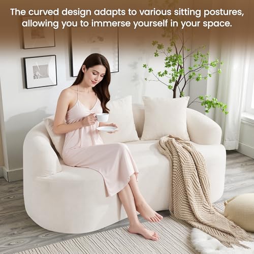 65" Boneless Loveseat Sofa Couch, Modern Comfy Curved Cloud Sofa, Chenille Deep Seat Love Seat Couches for Living Room, No Assembly, Beige - color: Beige, size: Loveseat Sofa