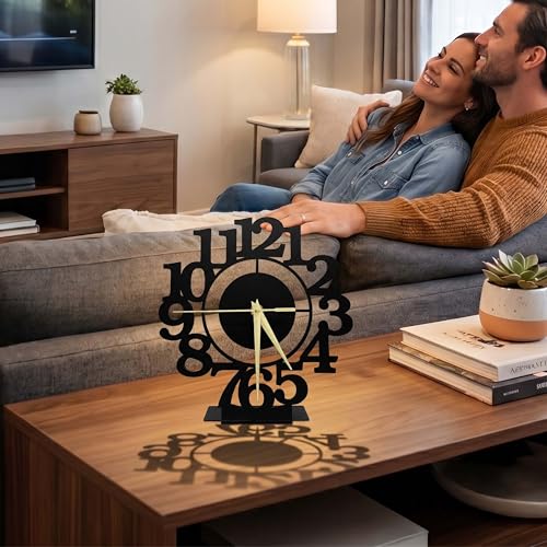 Black Minimalist Metal Desk Analog Clock, Small Silent Non-Ticking Table Clocks for Home Office Living Room Bedroom Bedside Nightstand Shelf Mantel Corner, Unique Gift for Women Mom Girlfrend