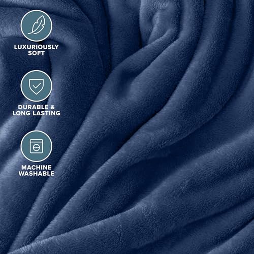 Bare Home Fleece Blanket Luxury Microplush (Full/Queen, Dark Blue) | Ultra-Soft Lightweight Blanket for Bed, Sofa, and Couch, Cozy & Warm Blanket - color: 06 - Dark Blue, size: Full/Queen