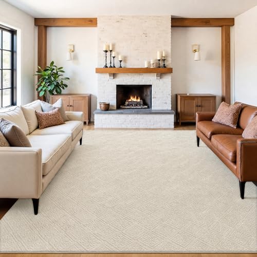 U'Artlines 9x12 Beige Washable Area Rug for Living Room | Soft Fluffy, High Low Textured Carpet, Modern Neutral, Geometric, Non Slip Rugs for Bedroom, Dining Room, Kids Room - size: 9 x 12ft