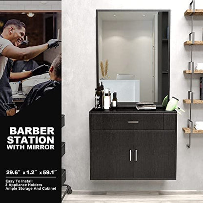 Artist hand Wall Mount Salon Station Styling Station Barber Beauty Spa Salon Equipment(Black) | Space Saving Wall Mounted Styling Station Designed For Hair Styling, Barber Shop, Beauty Salon & Spas - color: Deep Wood-grain