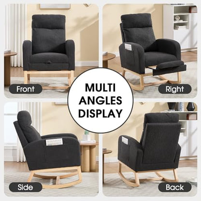 Rocking Chair Nursing, Rocker Chair with Footrest (Grey) | Teddy Boucle Upholstered Accent Reading Chair with High Back & Side Pocket for Living Room Bedroom Nursery Office - color: Grey