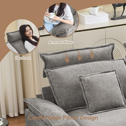 103'' Cloud Modern 3 Seater Couch with Detachable Headrest, Modular Sectional Sofa with Ottoman, Oversized L Shape Chenille Comfy Sofa with Armrests for Living Room, Light Grey - color: Light Grey, size: L Shaped Couch