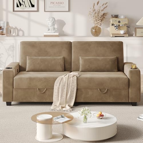 COPIAE Loveseat Sofa, Larger Couch Velvet Fabric with Storage, Charging Ports, Heightened Backrests, Removable Cover Modern Comfy Couches Easy Assembly for Living Room, 88 Inch Gold - color: Gold