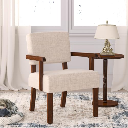 Accent Chair, Oversize Living Room Chairs with Soft Seat | Solid Wood Armchair, Comfy Reading Chair for Bedroom, Waiting Room, Home Office, Easy Assembly, Beige - color: Beige, size: Chair