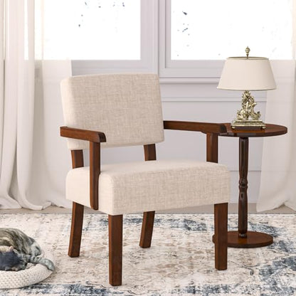 Accent Chair, Oversize Living Room Chairs with Soft Seat | Solid Wood Armchair, Comfy Reading Chair for Bedroom, Waiting Room, Home Office, Easy Assembly, Beige - color: Beige, size: Chair