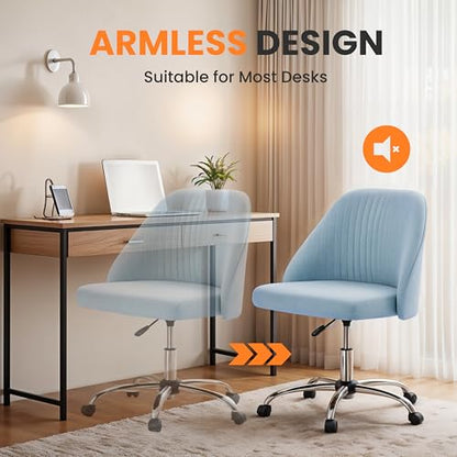 Simple Deluxe Armless Office Desk Chair, Modern Cute Swivel Vanity Chair Comfy Home Office Chairs with Wheels Height Adjustable Rolling Computer Task Stools for Living Room, Make-up, Bedroom, Blue - color: Blue
