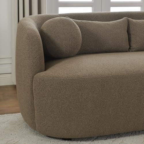 KINWELL 68" Boucle Upholstered Loveseat with 4 Toss Pillows, Teddy Brown | No Assembly Deeper 2-Seater Sherpa Couch Settee Love Seat Sofa with 3 Height Options for Small Spaces Apartment Living Room - color: Teddy Brown, size: Loveseat