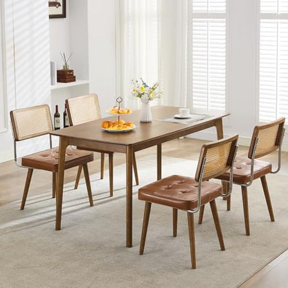 GarveeHome Natural Rattan Dining Chairs Set of 2, PU Upholstered Kitchen Chairs with Tall Cane Backrest and Strong Wood Legs for Dining Room, Kitchen, Restaurant, Brown - color: Brown, size: 2 PCS