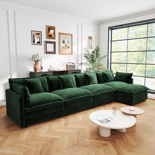 4 Seater Sectional Sofa,146.5 inch L-Shape,Green | Oversized Modular Couch Deep Seat - color: Green, size: 146.5 inch-L