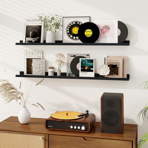 Dreamland Picture Ledge Shelf for Wall, Floating Shelves Set of 2, 48 Inch Long Floating Shelves with Lip for Living Room, Bedroom, Bathroom, Kitchen, Black - color: Black, size: 48inch