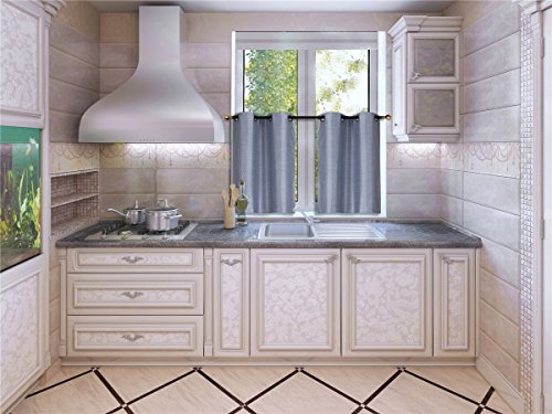 Elegant Home 2 Panels Tiers Grommets Small Window Treatment Curtain Faux Silk Insulated Blackout Drape Short Panel 28" W X 36" L Each for Kitchen Bathroom or Any Small Window # D24 (Slate Blue) - color: Slate Blue