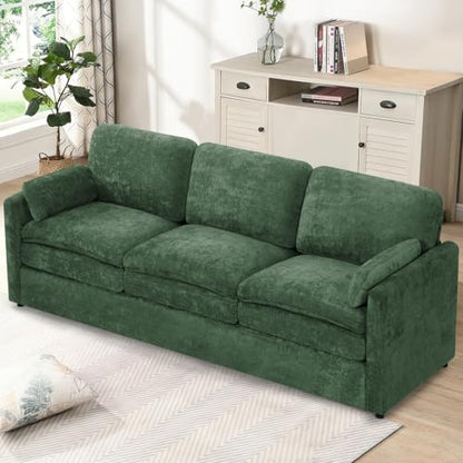 89" Chenille 3 Seats Sofa with 2 Pillows, Green | Modern Upholstered Sofa with Deeper Seats, Comfy Sofa with Thickened Cushions for Living Room, Apartment - color: Green, size: Sofa