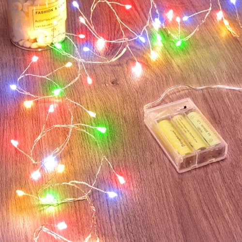 Fairy Lights Battery Operated, Christmas String Lights Waterproof Silver Wire 5 Feet 60 LED Firecracker Starry Lights for DIY Wreath Home Wedding Party Bedroom Mason Jar Holiday Decoration, Multicolor - color: Multicolor