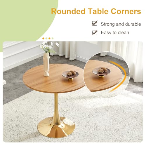 31.5" Round Dining Table, Mid-Century Modern Tulip Table with Thickened Tabletop & Metal Pedestal, Circle Bistro Table for Kitchen, Small Places, Apartments, Cafe - color: Wood Gold, size: 31.5" dining table
